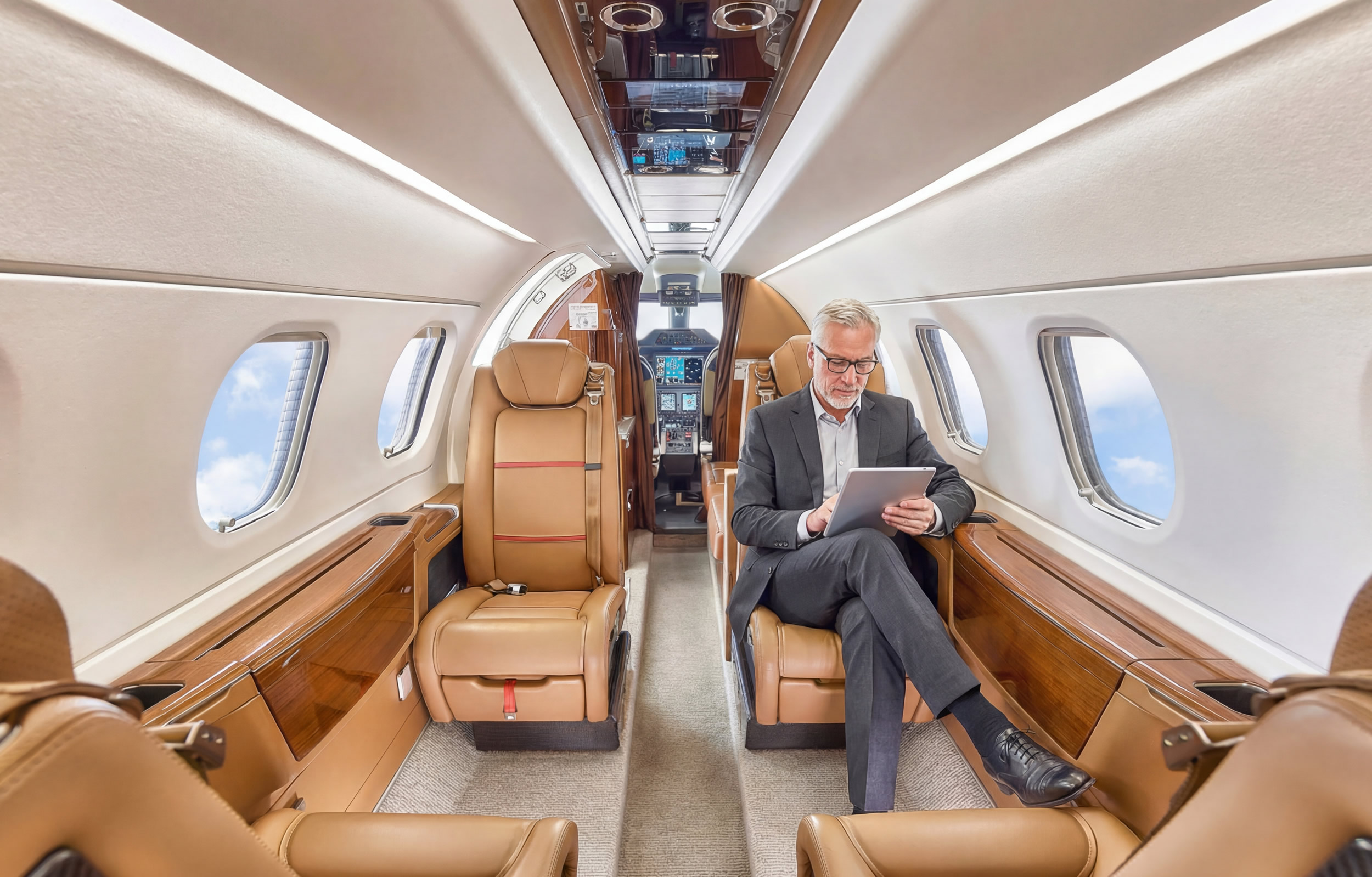 CEO inside Gold Aviation Services Jet